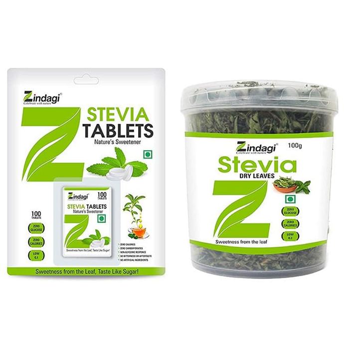 Zindagi Pack Combo Pack of Stevia 100 Tablet & Stevia Dry Leaves 100gm
