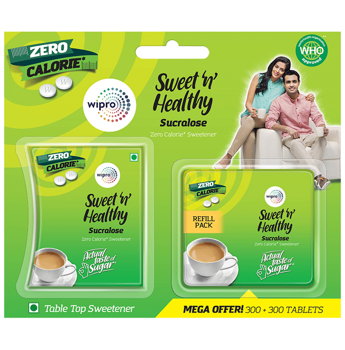 Wipro Sweet 'n' Healthy Sucralose 300 Tablets with Free 300 Tablets Refill Pack