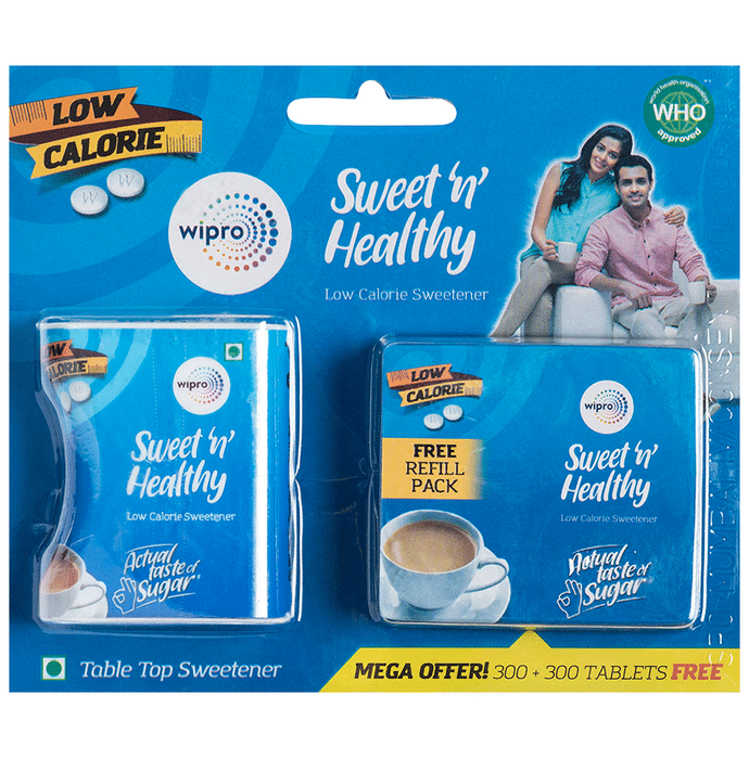 Wipro Sweet n Healthy Aspartame 300 Tablets with Free 300 Tablets Refill Pack