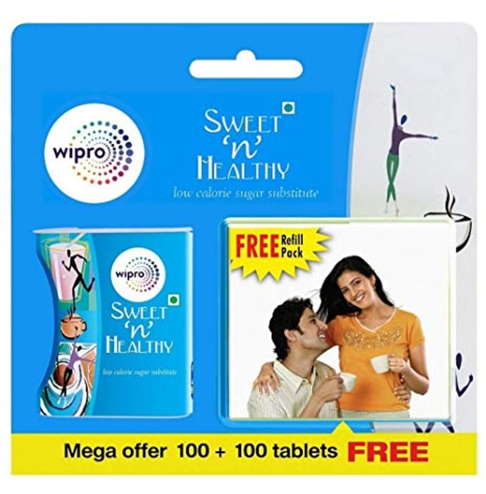 Wipro Sweet n Healthy Aspartame 100 Tablets with Free 100 Tablets Refill Pack