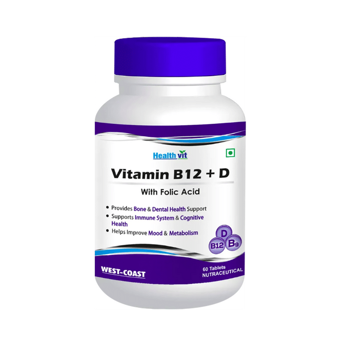 HealthVit Vitamin B12 + D with Folic Acid Tablet