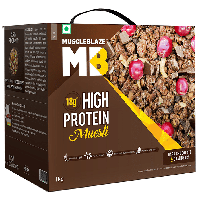 MuscleBlaze MB 18g High Protein Muesli Dark Chocolate & Cranberry