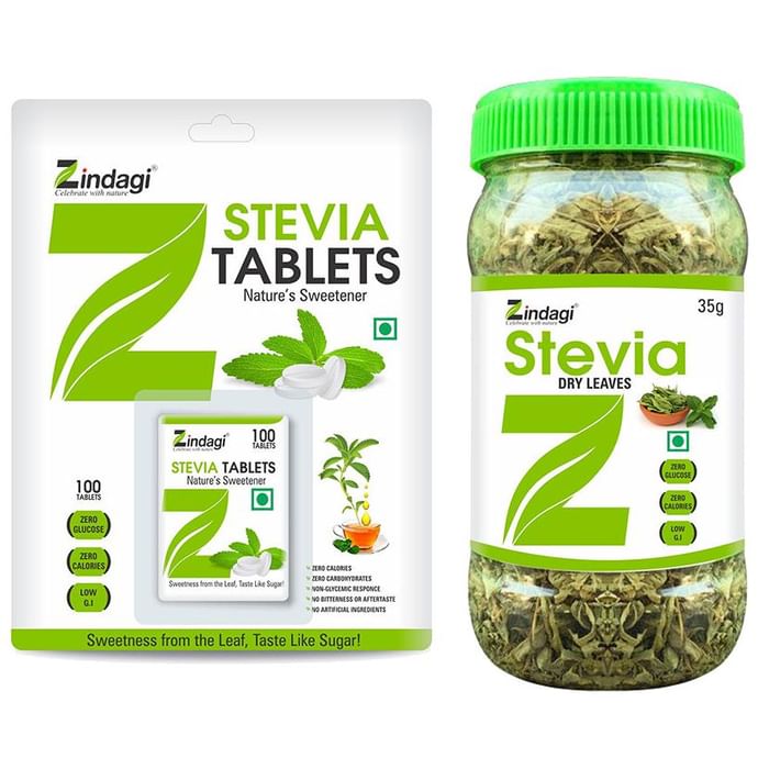 Zindagi Combo Pack of Stevia Tablets 100 and Stevia Dry Leaves 35gm