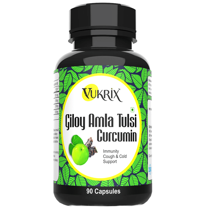 Vukrix Giloy Amla Tulsi Curcumin Immunity Cough & Cold Support Capsule (90 Each)