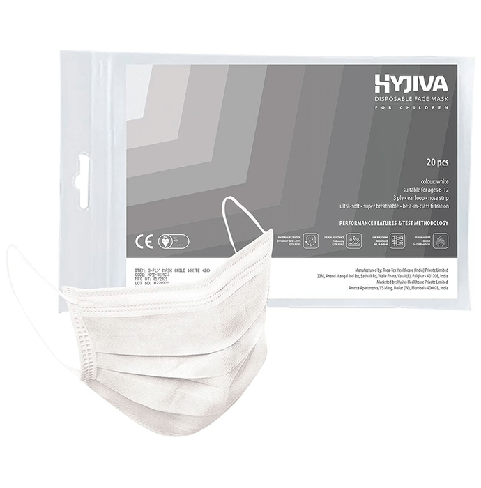 Hyjiva 3 Ply Disposable Face Mask for Children White