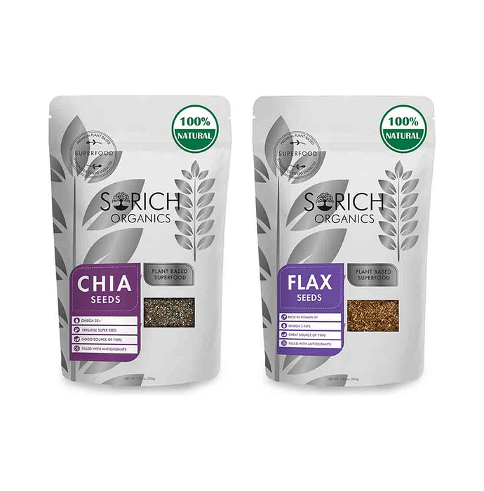 Sorich Organics Combo Pack of Chia Seeds and Flax Seeds (200gm Each)