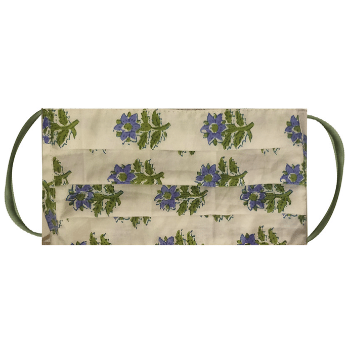 XOXO Organic Cotton Fabric Mask Blue and Green Floral Print