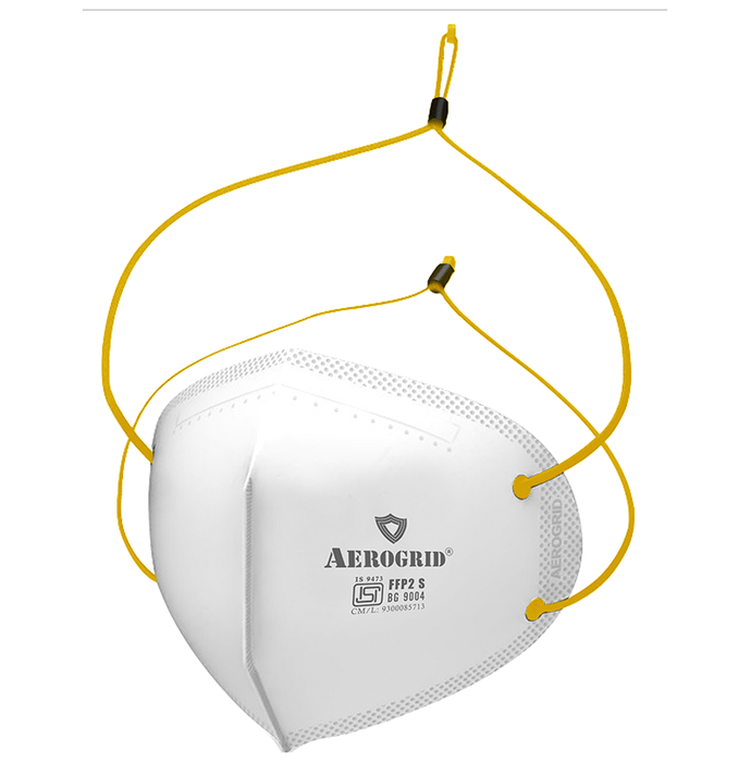 Aerogrid FFP2 BIS Certified 5 Layer N95 Mask White with Adjustable Yellow Head Loop
