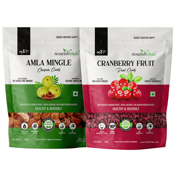 NourishVitals Combo Pack of Amla Mingle Chatpata Candy and Cranberry Fruit Dried Candy (200gm Each)