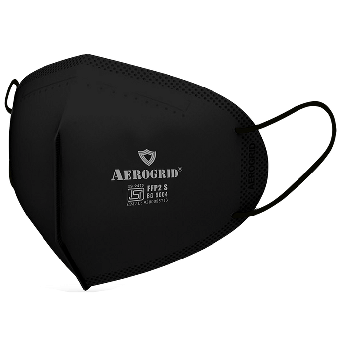 Aerogrid FFP2 Premium 6 Layer N95 Mask with Headband Converter Strip Black with Black Ear Loop