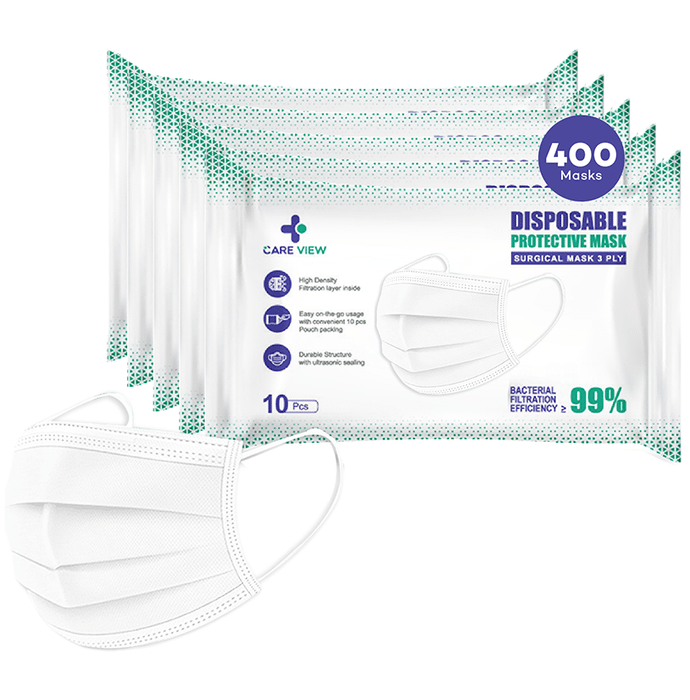 Care View 3 Ply Surgical Disposable Protective Mask (10 Each) White