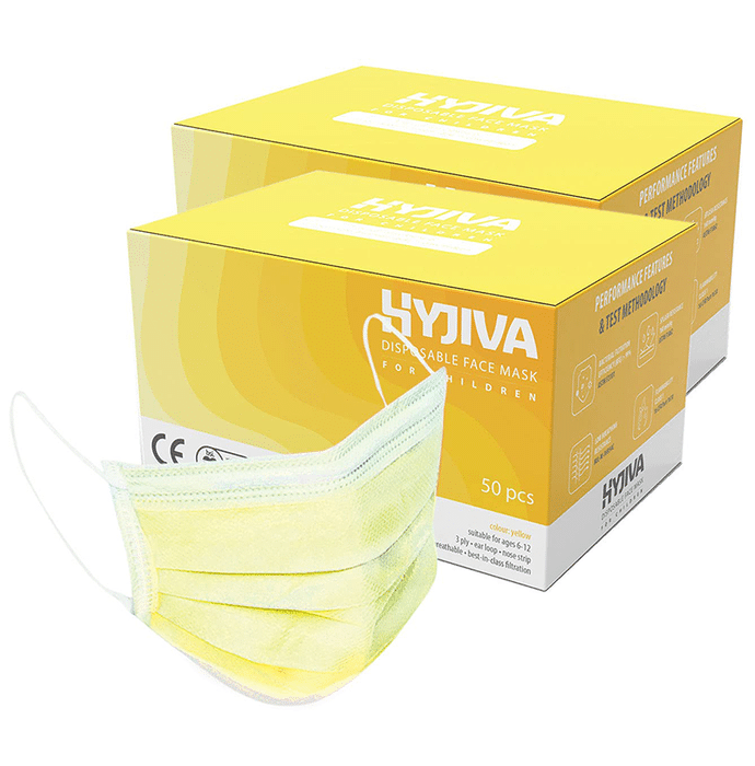 Hyjiva 3 Ply Disposable Face Mask for Children (50 Each) Yellow