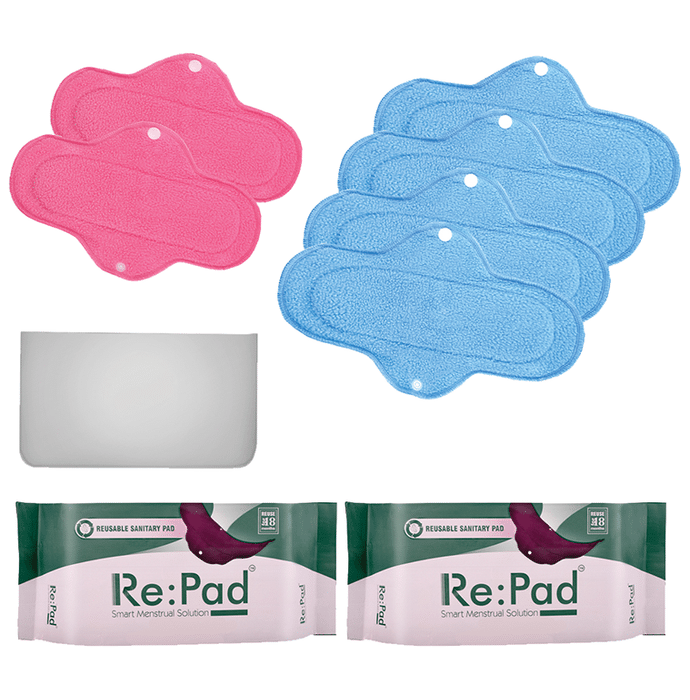 Re:Pad Reusable Sanitary Pad 2 Maxi & 4 Super Maxi 2 Pink & 4 Blue
