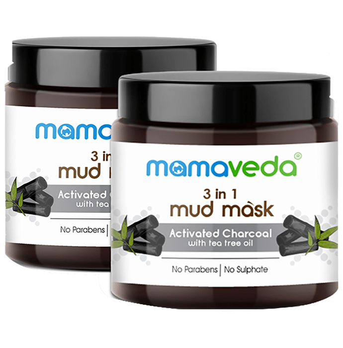 Mamaveda Activated Charcoal with Tea Tree Oil 3 in 1 Mud Mask (100gm Each)