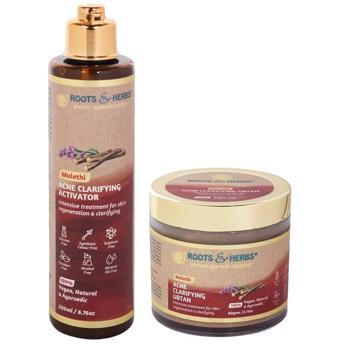 Roots and Herbs Combo Pack of Mulethi Acne Clarifying Activator (200ml) & Mulethi Acne Clarifying Ubtan (60gm)