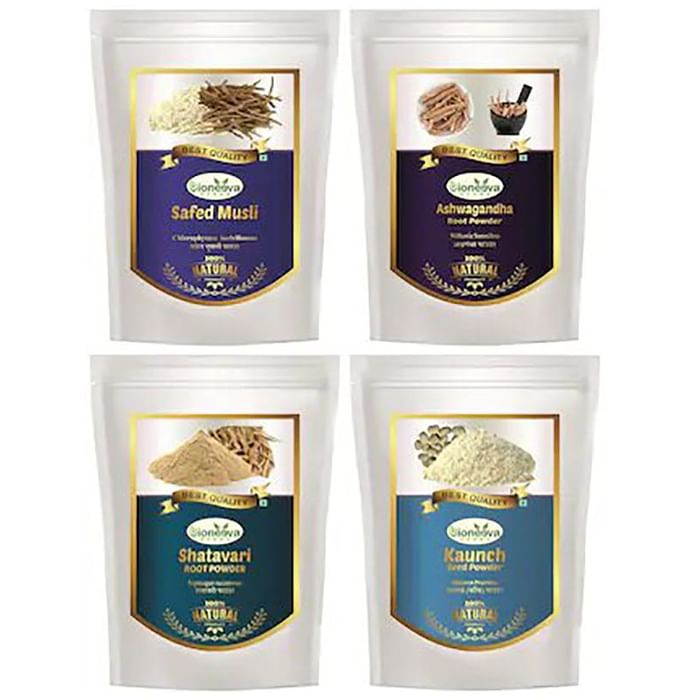 Bioneeva Herbs Combo Pack of Safed Musli Root, Ashwagandha Root, Shatavari Root & Kaunch Seed Powder (100gm Each)