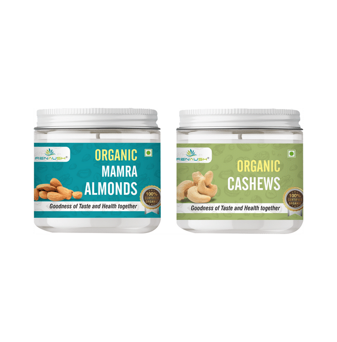 Renaush Combo Pack of Organic Mamra Almonds, Cashews (250gm Each)