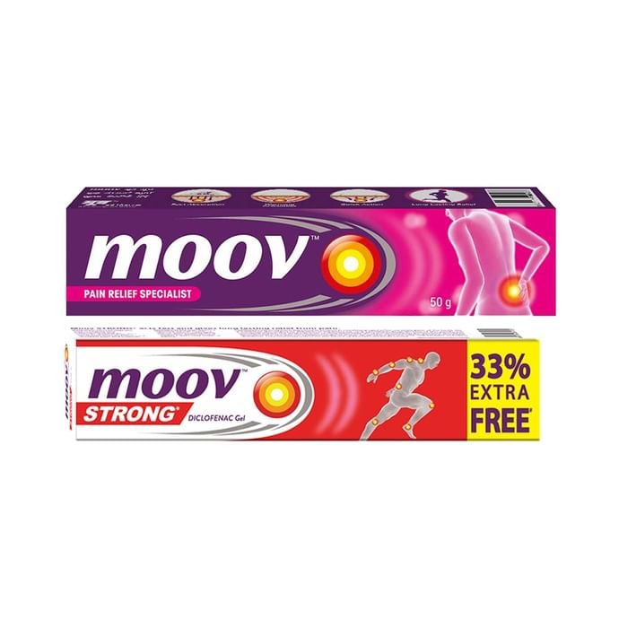 Combo Pack of Moov Strong Diclofenac Pain Relief Gel 20gm & Moov Pain Relief Cream for Back Pain, Joint Pain, Knee Pain, Muscle Pain 50gm