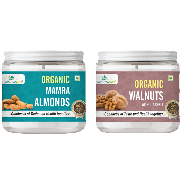 Renaush Combo Pack of Organic Mamra Almonds 250gm, Organic Walnuts 185gm