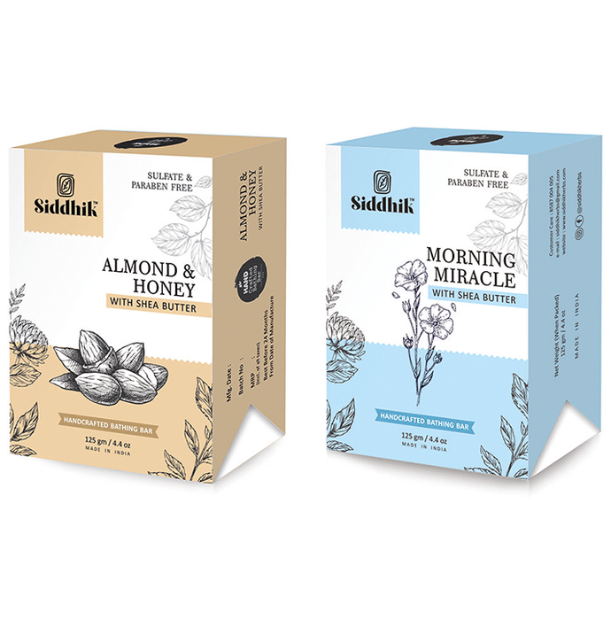 Siddhik Combo Pack of Almond & Honey And Morning Miracle with Shea Butter Soap (125gm Each)