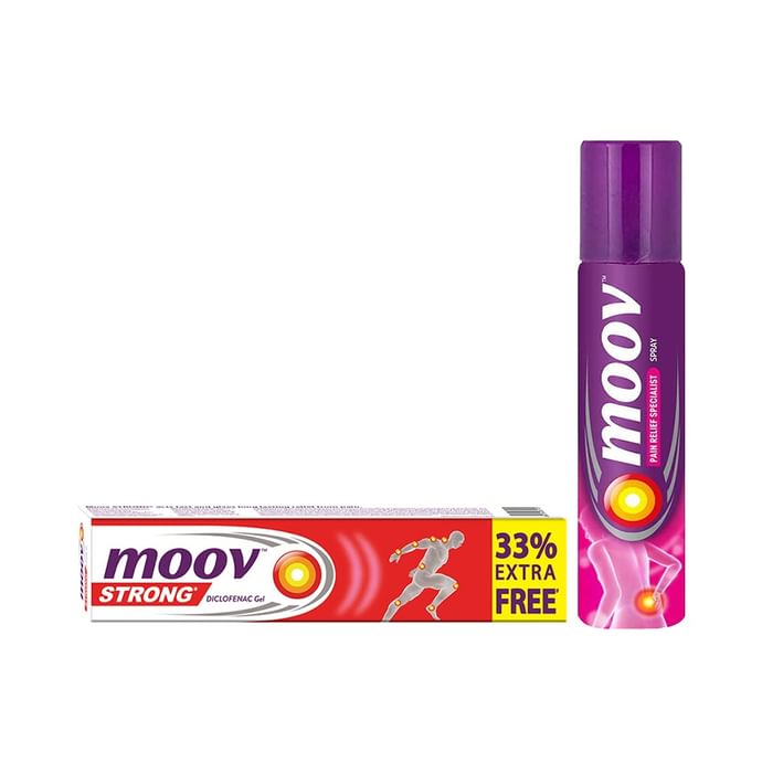 Combo Pack of Moov Strong Diclofenac Pain Relief Gel 20gm & Moov Pain Relief Spray for Back Pain, Joint Pain, Knee Pain, Muscle Pain 80gm