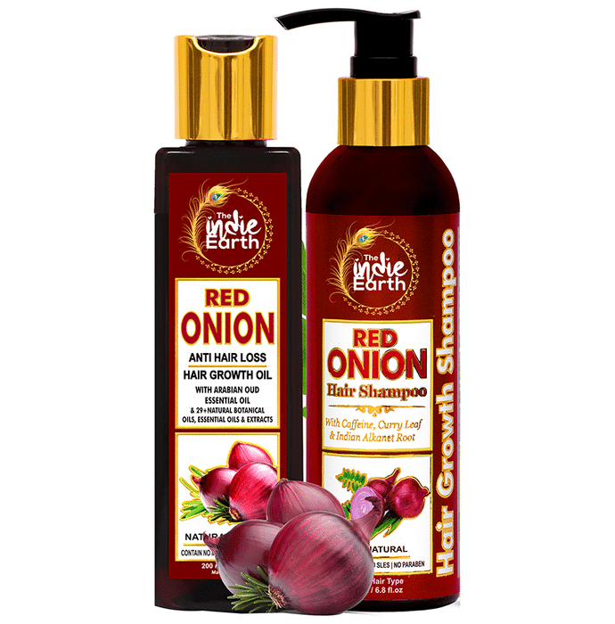 The Indie Earth Combo Pack of Red Onion Hair Shampoo & Red Onion Anti Hair Loss Hair Growth Oil (200ml Each)