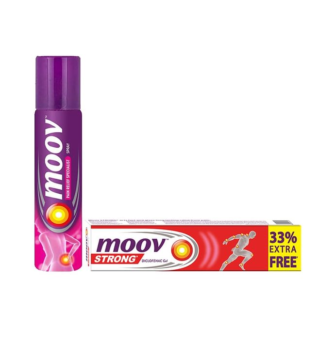 Combo Pack of Moov Strong Diclofenac Pain Relief Gel 20gm & Moov Pain Relief Spray for Back Pain, Joint Pain, Knee Pain, Muscle Pain 50gm