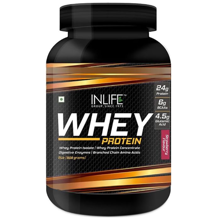 Inlife Whey Protein Powder with Isolate Concentrate Hydrolysate & Digestive Enzymes Strawberry