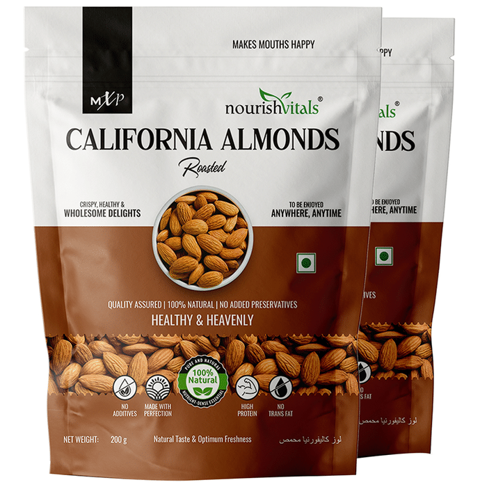 NourishVitals California Almonds (200gm Each) Roasted