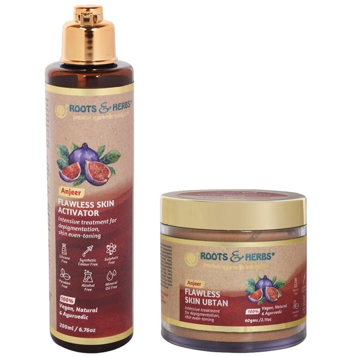 Roots and Herbs Combo Pack of Anjeer Flawless Skin Activator 200ml & Anjeer Flawless Skin Ubtan 200gm