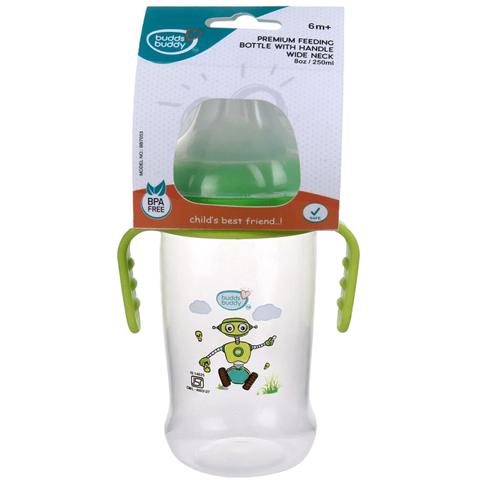 Buddsbuddy BB7053 Premium Feeding Bottle with Handle Wide Neck 8oz/250ml Green
