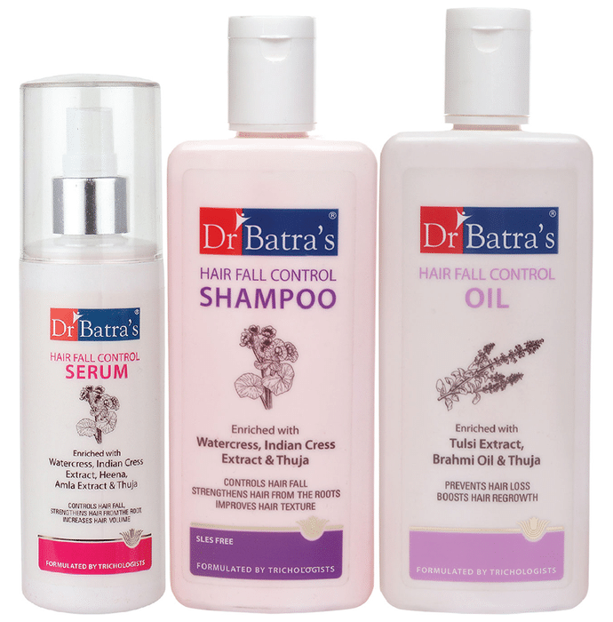 Dr Batra's Combo Pack of Hair Fall Control Serum 125ml, Hair Fall Control Shampoo 200ml and Hair Fall Control Oil 200ml