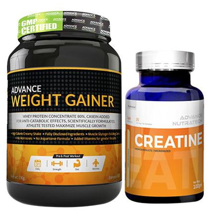 Advance Nutratech Combo Pack of Weight Gainer Banana 1kg Sugar Free & Creatine Monohydrate Unflavored 100gm