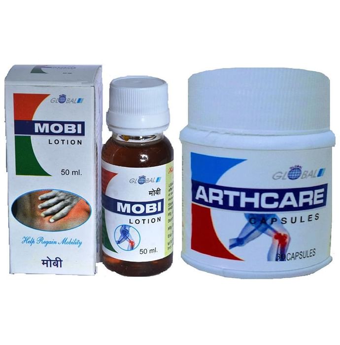 Global Combo Pack of Ayurvedic Joint Pain Relief Mobi 50ml Oil & Arthcare 30 Capsules