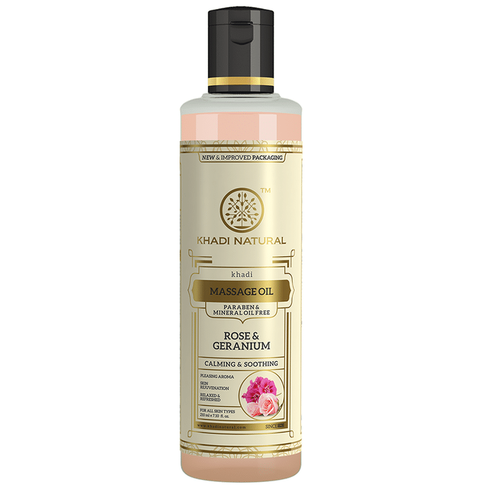 Khadi Naturals Rose & Geranium Herbal Massage Oil Paraben & Mineral Oil Free