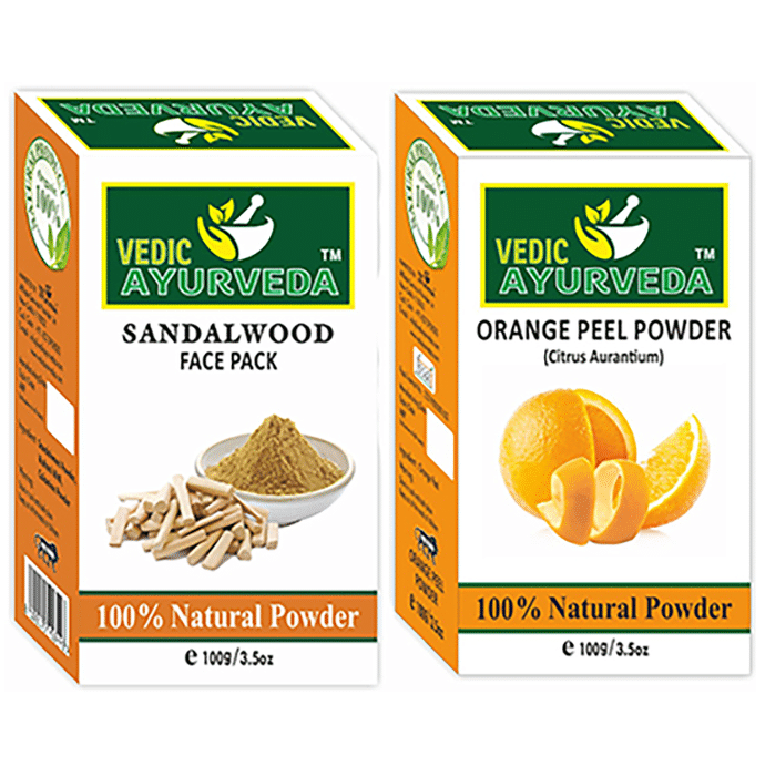 Vedic Ayurveda Combo Pack of Orange Peel Powder & Sandalwood Face Pack Powder (100gm Each)