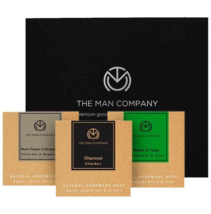 The Man Company Premium Grooming Essentials for Men (Charcoal Soap, Black Pepper & Bergamot Soap and Neem & Tulsi Soap)