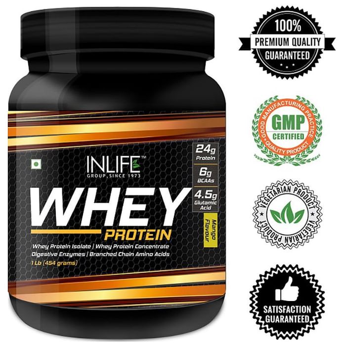 Inlife Whey Protein Powder with Isolate Concentrate Hydrolysate & Digestive Enzymes Mango