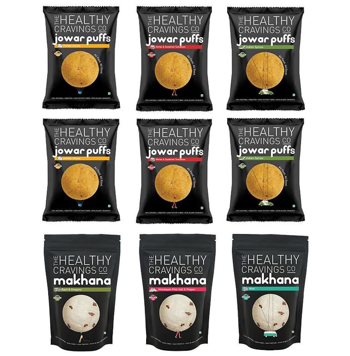 The Healthy Cravings Co 7 Day Assorted Roasted Snacks Bundle (Makhana and Jowar Puffs) Regular