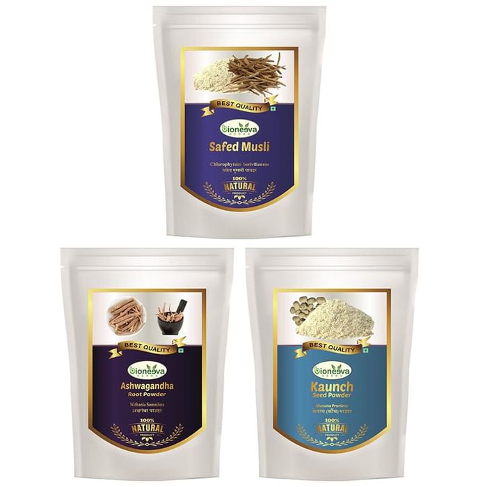 Bioneeva Herbs Combo Pack of Safed Musli, Ashwagandha Root & Kaunch Seed Powder