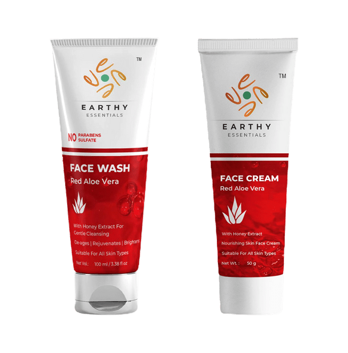 Earthy Essentials Combo Pack of Red Aloe Vera Face Wash 100ml & Red Aloe Vera Face Cream 50gm