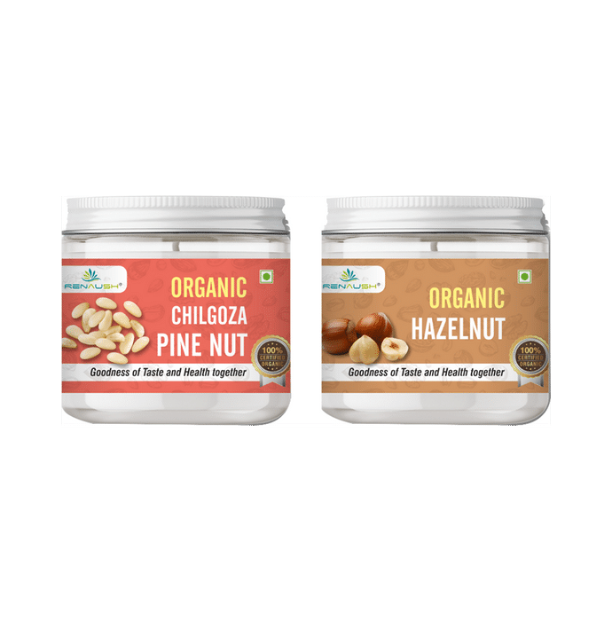 Renaush Combo Pack of Organic Chilgoza Pine Nut 200gm, Organic Hazelnut 250gm
