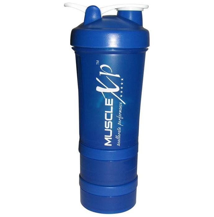 MuscleXP Advanced Stak Protein Shaker with Steel Ball White & Blue